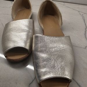 Franco Sarto Metallic Silver Open-Toe Mule Flats SIZE 9.5